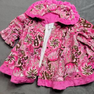 Giggle Moon Dress Overcoat Baby Girl 6 Month Pink White Ruffle Flower No Buttons